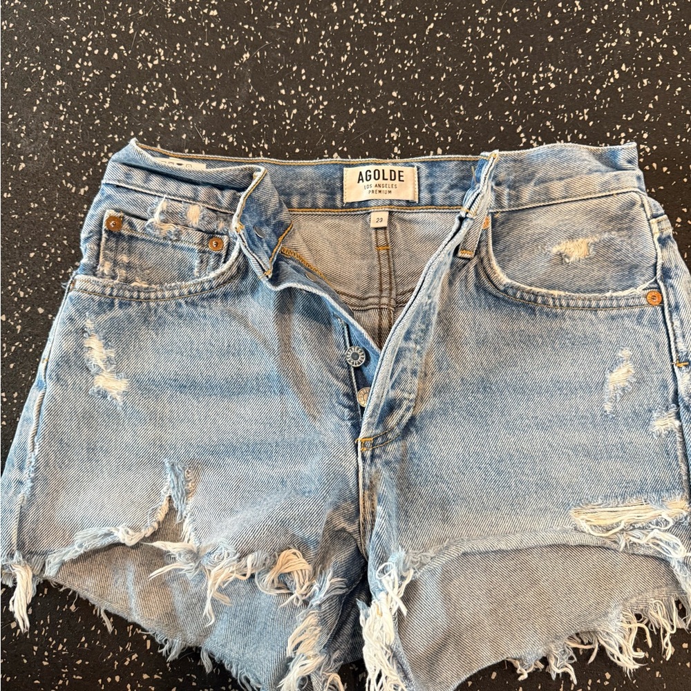 AGOLDE Women's Distressed Blue Denim Shorts